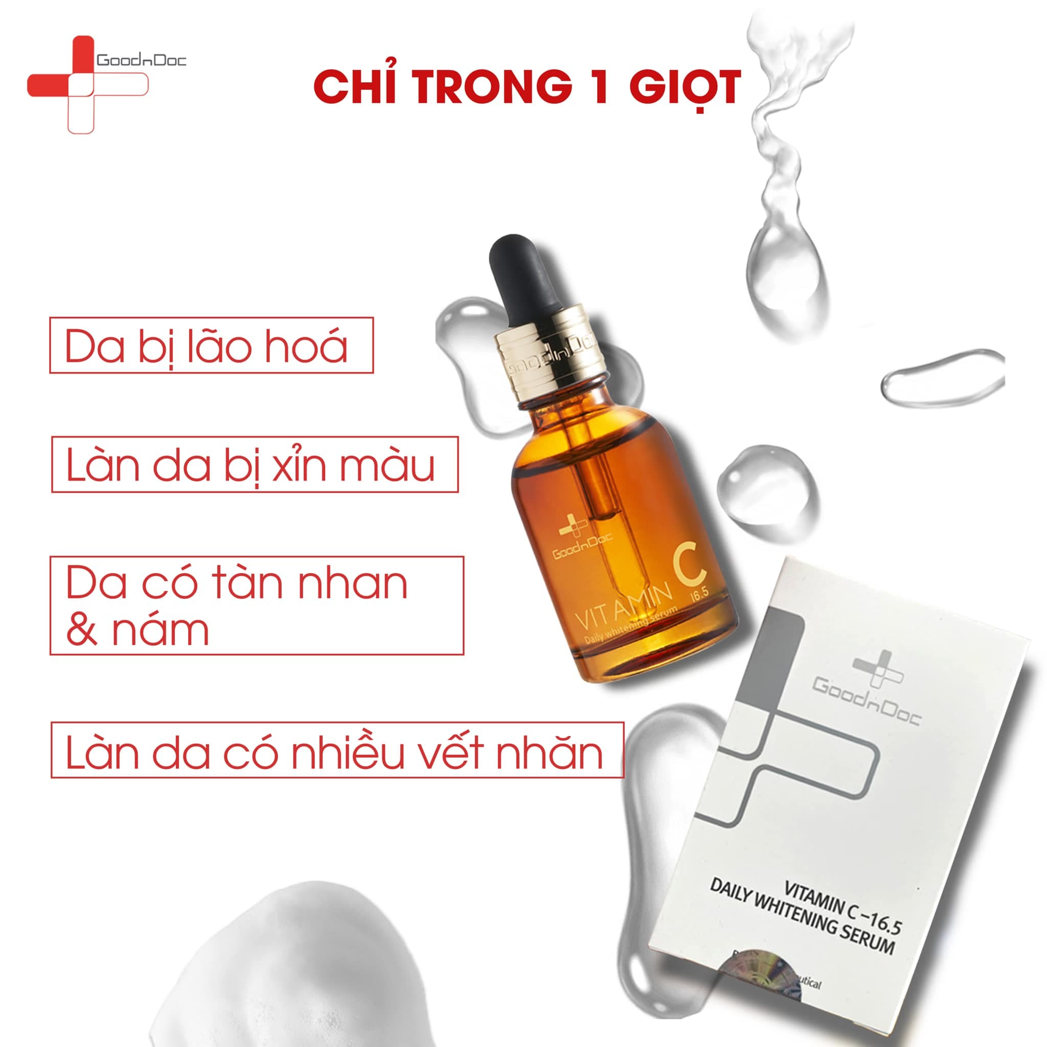 Serum tinh chất dưỡng trắng sáng da giảm thâm nám sạm da chống lão hóa Goodndoc Vitamin C 16.5 Daily Whitening Serum 30ml hàng nhập khẩu chính hãng có tem phụ qr