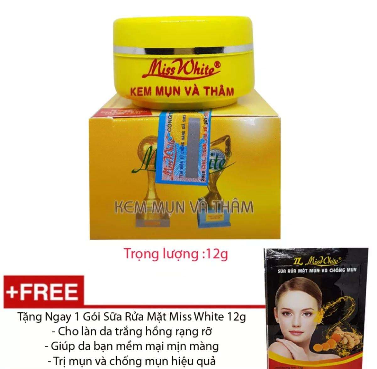 [HCM]Kem Mụn - Ngừa Thâm Miss White - 12g tặng kèm sữa rửa mặt- Công Ty ( mẫu mới )