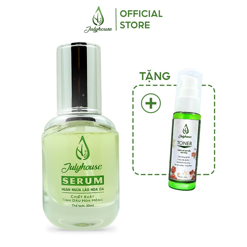 [HCM]Combo Serum ngăn ngừa lão hóa chiết xuất Tinh dầu Hoa Hồng và Toner Hoa Hồng dưỡng ẩm 38ml JULYHOUSE
