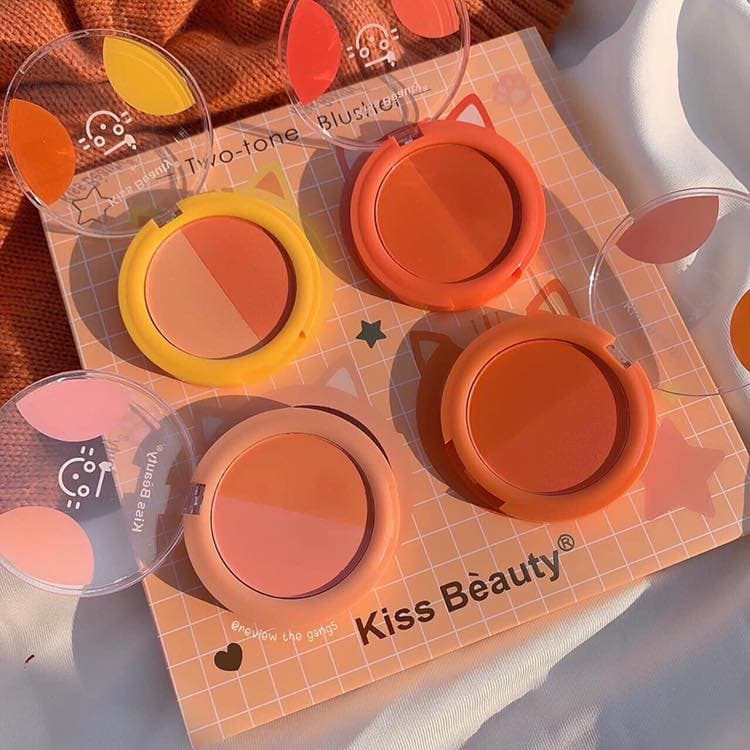 [BÁN LẺ]Phấn má hồng Kiss Beauty Two-Tone Blusher Má hồng trang điểm dạng phấn tone màu siêu xinh cực tiện lợi