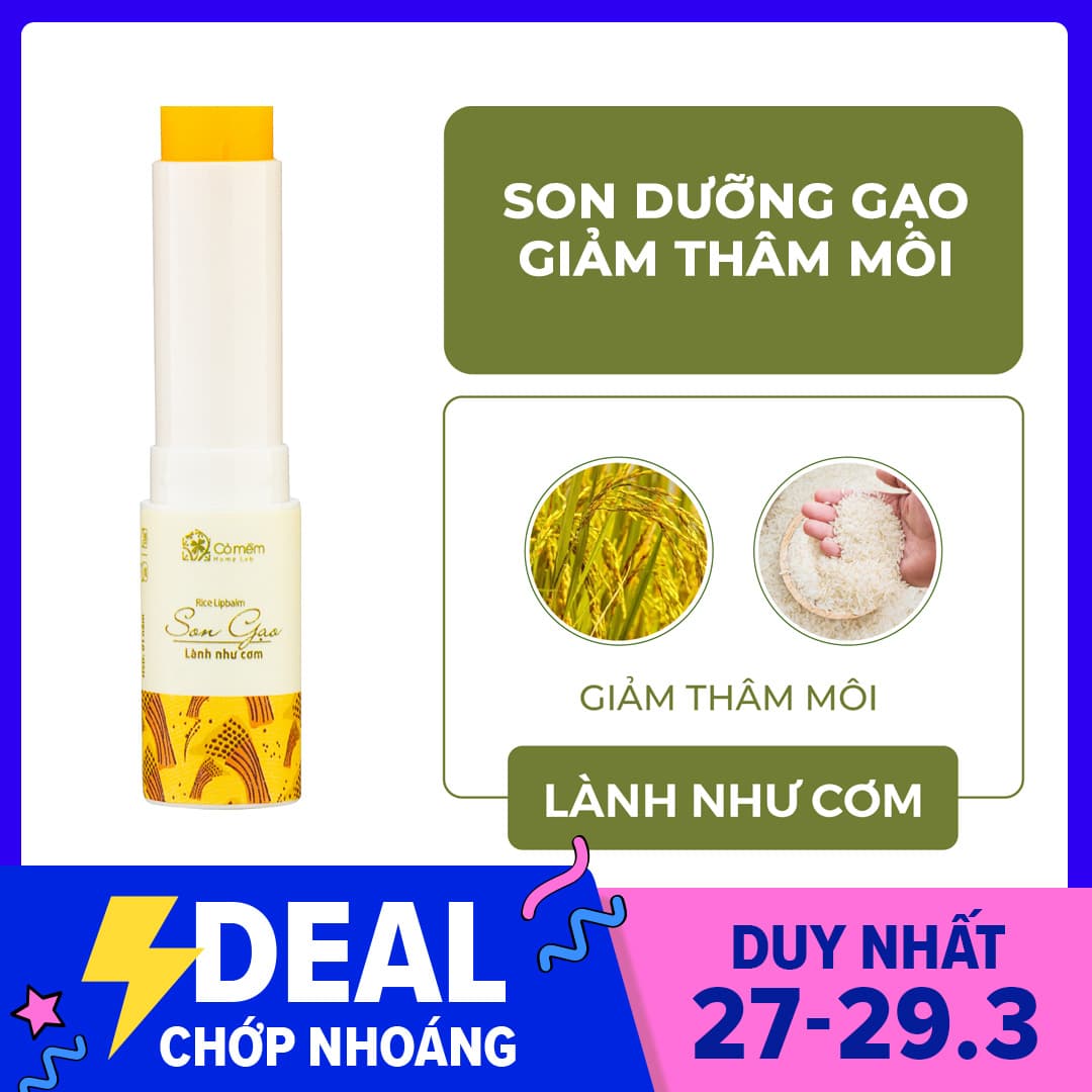 Son dưỡng môi không màu Gạo Cỏ Mềm - Son dưỡng thiên nhiên an toàn Giảm Thâm Môi Hiệu Quả