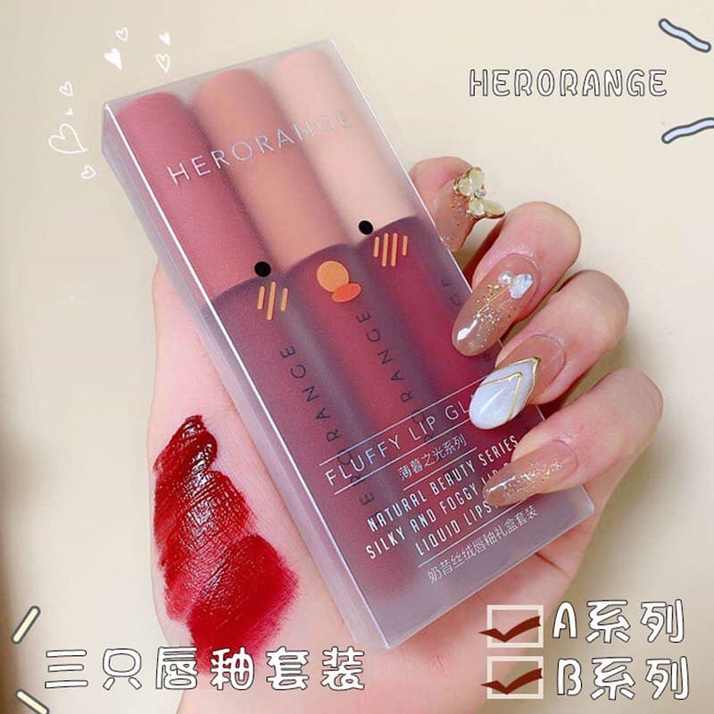 [Set B] Hộp 3 cây son kem lì 3 màu Hero Orange nội địa Trung HOS1B