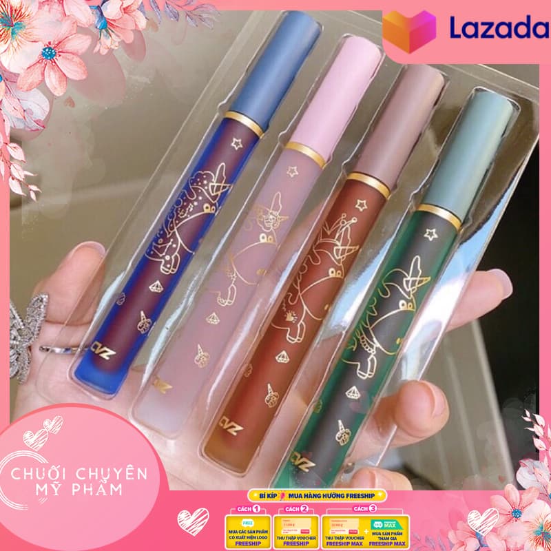 Set Son Kem CVZ Best Cool Tint Set 4 cây | Sét son kem 4 cây CVZ BEST COOL TINT hoạ tiết kì lân