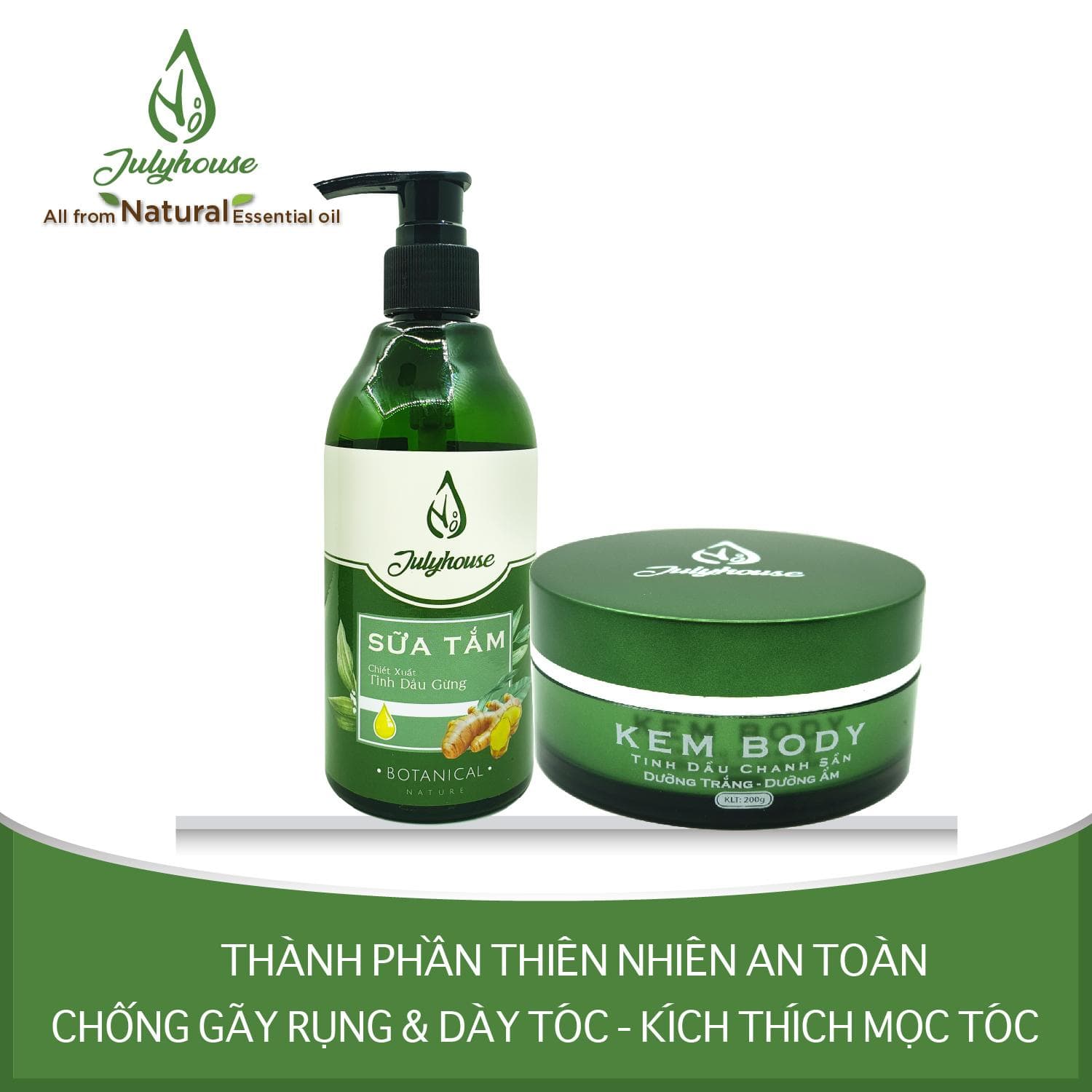 [HCM]Bộ chăm sóc da body Sữa tắm tinh chất Gừng 300ml và Kem body Chanh sần 200g JULYHOUSE