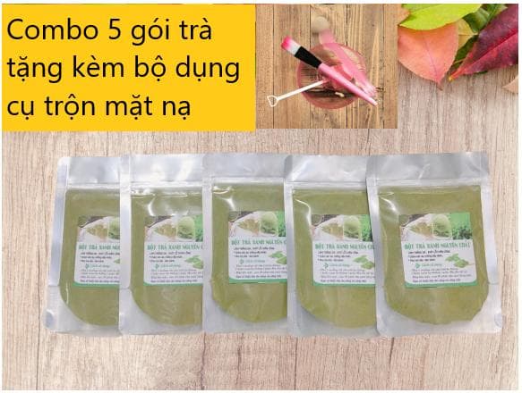 Combo 5 gói(mỗi gói 100gr)  Bột Trà Xanh Đắp Mặt Nạ Ngừa Mụn Dưỡng Da Trắng Mịn Ngăn Ngừa Nếp Nhăn