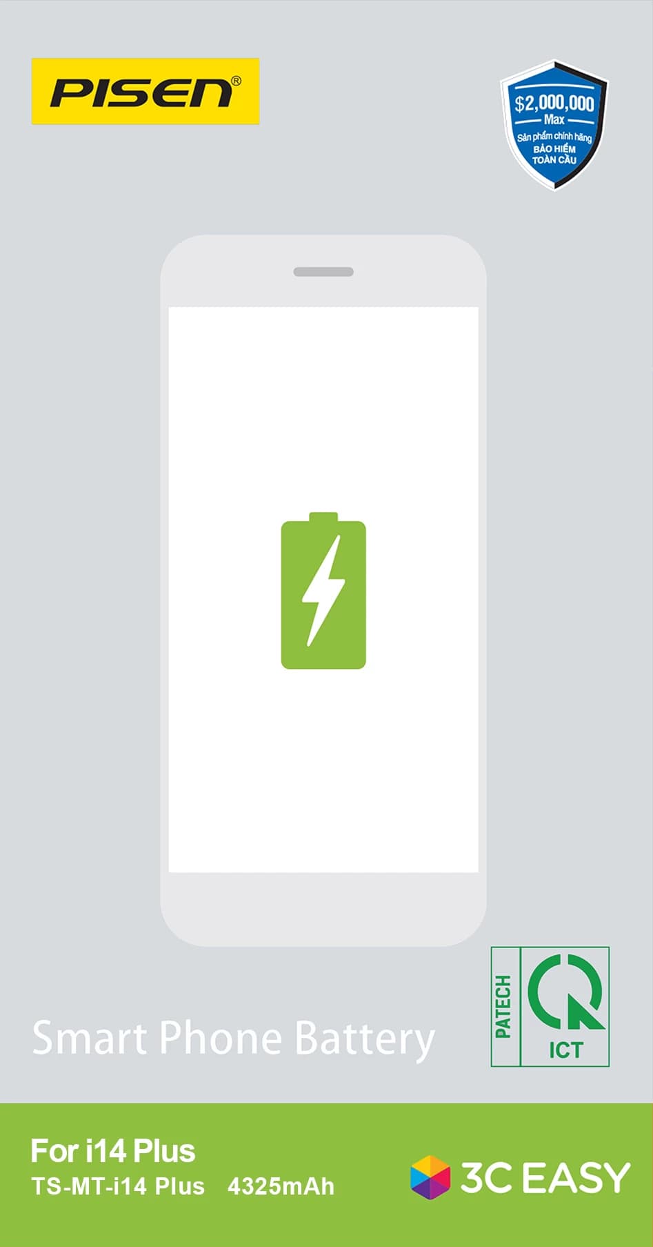 Pin iPhone 14 Plus Chính Hãng PISEN (Dung lượng chuẩn 4325mAh)