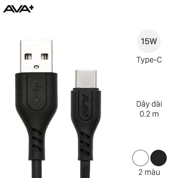 Cáp sạc và truyền dữ liệu USB-A - Type-C 15W 0.2m AVA+ DS06C