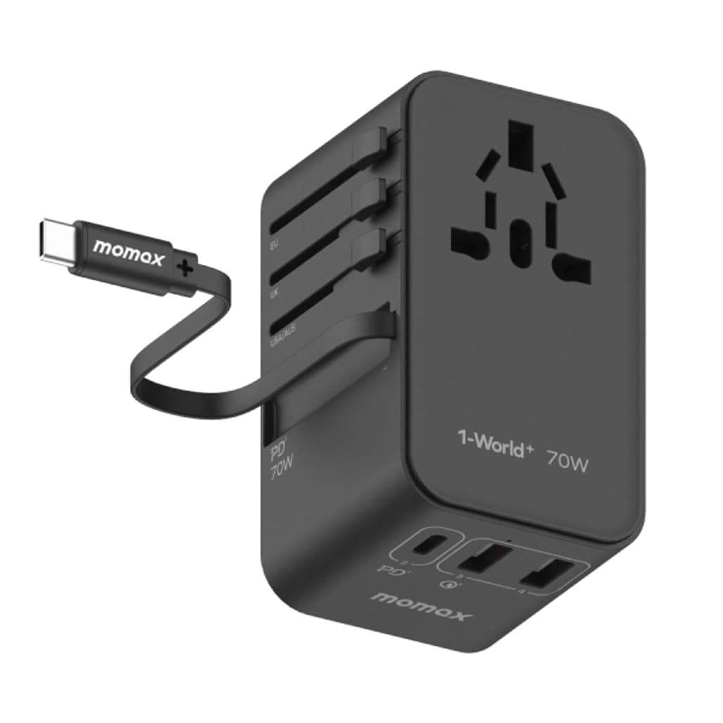Sạc đa năng Momax 1-World+ 70W GaN 3 cổng kèm cáp type-C UA18