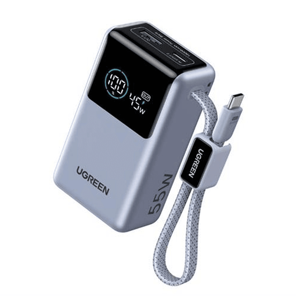 Pin dự phòng Ugreen 10000mAh 55W 1C1A QC 3.0 màn hình + tích hợp cáp Type-C PB727 75701B