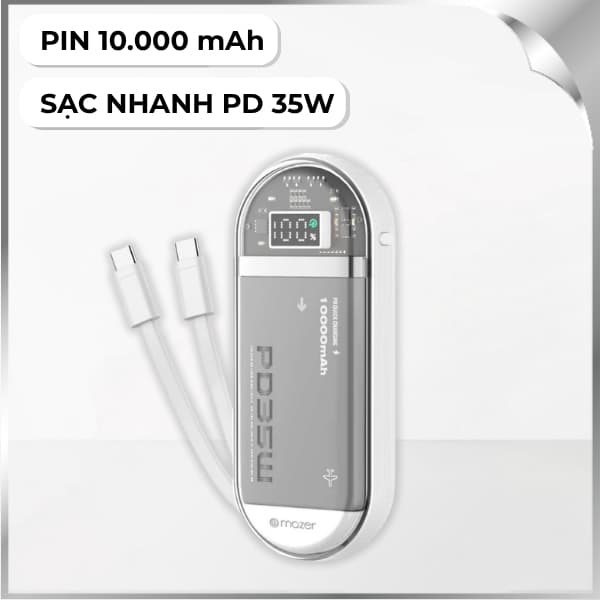 Pin sạc dự phòng Polymer 10000mAh Type C PD 35W Mazer M-PC35LINK1035-WH - Trắng