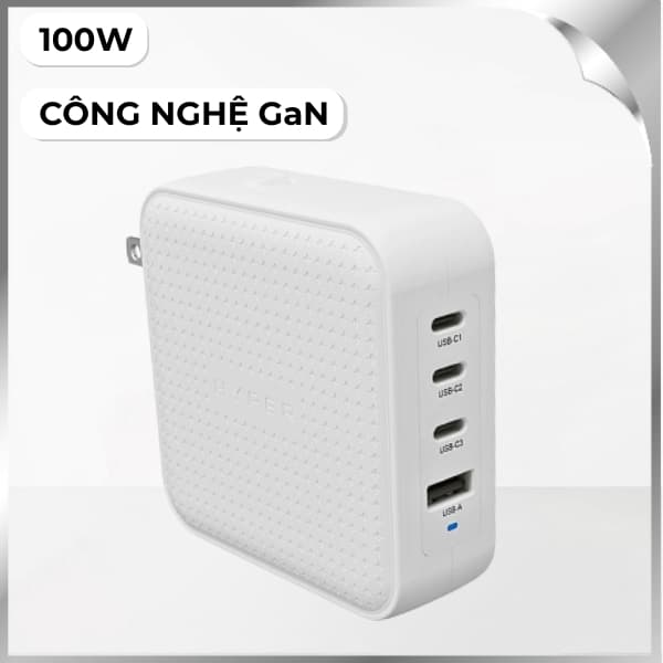Sạc nhanh 4 cổng USB Type-C PD QC 3.0 GaN 100W HyperJuice HJ1002WHWWGL - Trắng