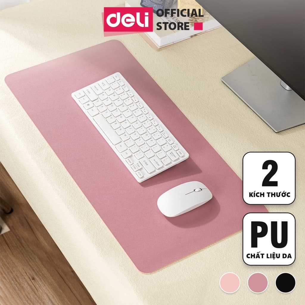 Bàn Di Chuột - Miếng Lót Chuột Hai Mặt Da PU Chống Nước Deli - Kiêm Deskpad Thảm Da, Trải Bàn Làm Việc - Nhiều Kích Cỡ Màu Sắc - Hàng Chính Hãng - VS782 VS783 - 75x35cm - Hồng Đậm