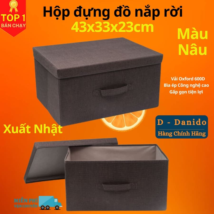 Hộp vải đựng đồ đa năng có nắp TD3a và TD3b Túi vải Thụy Điển có nắp rời 34L sang trọng vải Oxford chính hãng - Nâu Cafe