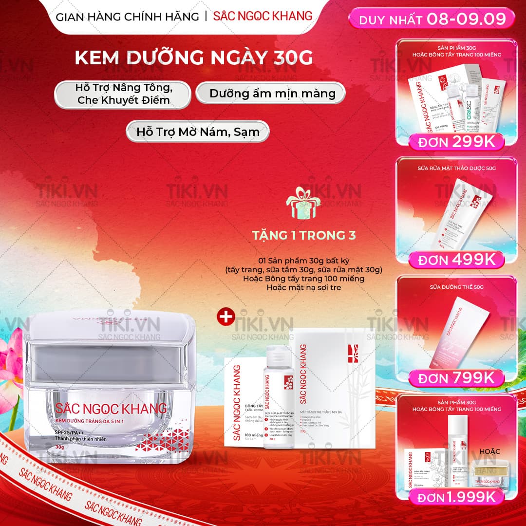 Kem dưỡng da Sắc Ngọc Khang 5 trong 1 ban ngày 30g giúp nuôi dưỡng làn da sáng khỏe, mờ thâm nám ngăn ngừa lão hóa