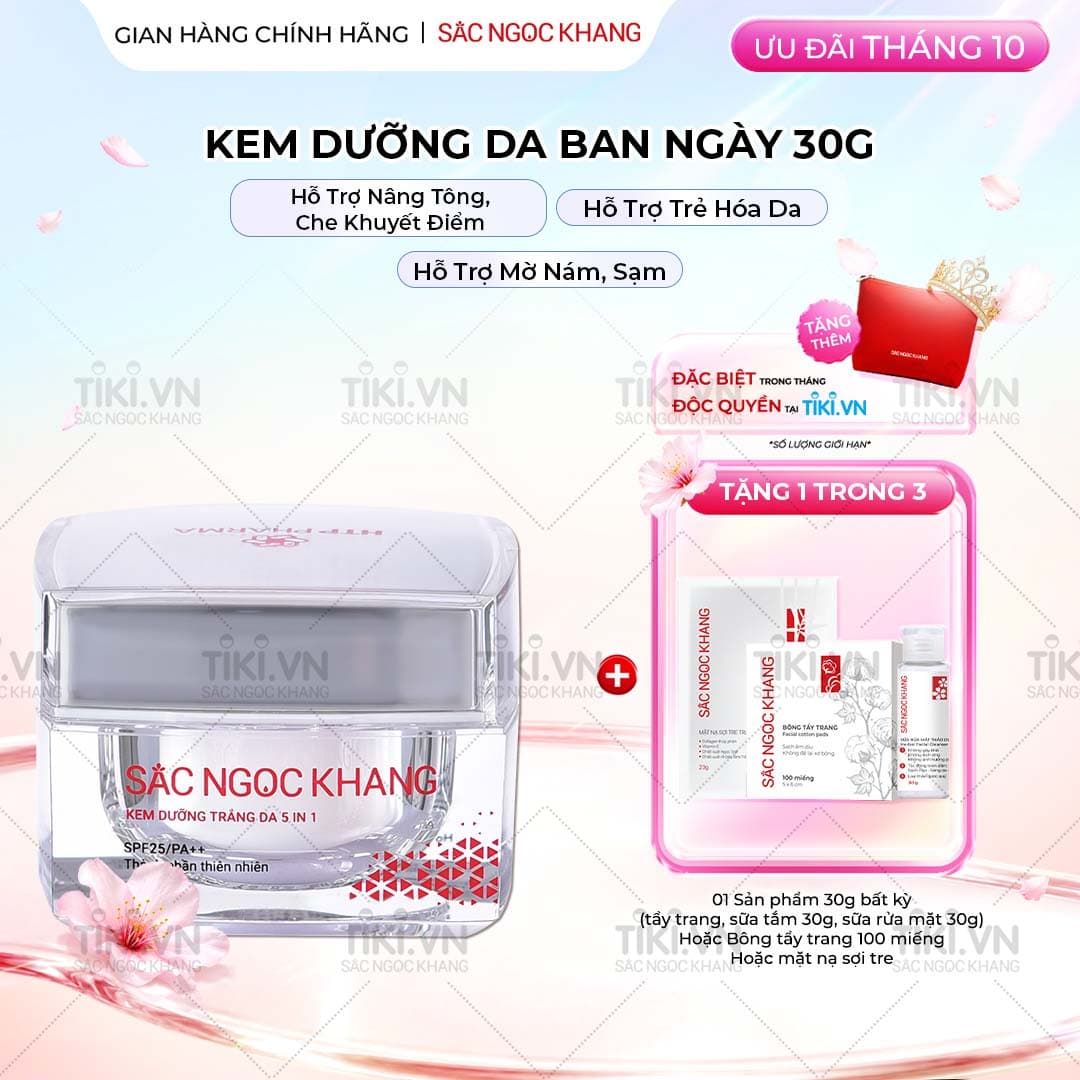 Kem dưỡng da Sắc Ngọc Khang 5 trong 1 ban ngày 30g giúp nuôi dưỡng làn da sáng khỏe, mờ thâm nám ngăn ngừa lão hóa