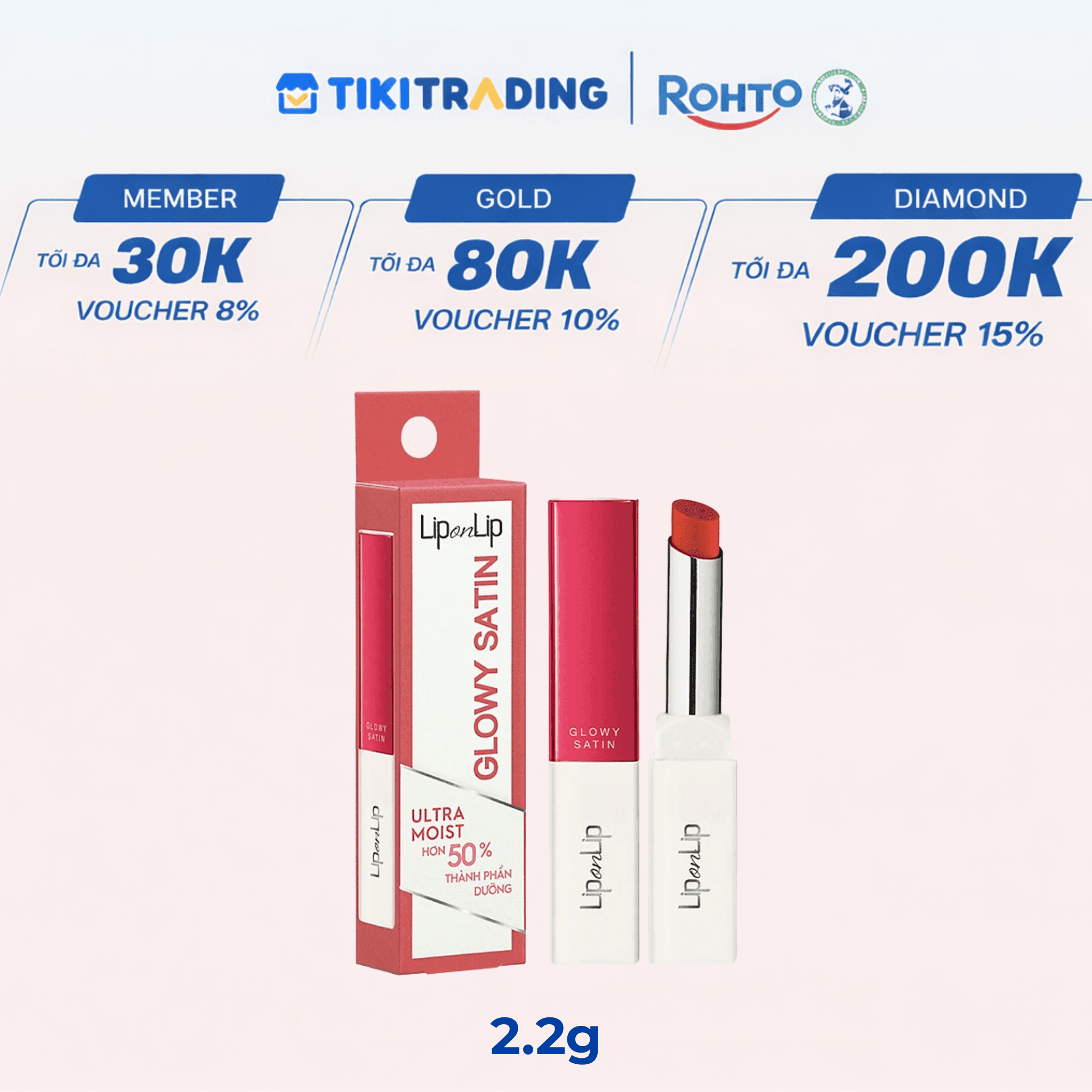 Son thỏi dưỡng môi trang điểm chất son satin Lip On Lip Glowy Satin 2.2g - Poppy Pink Hồng Đỏ