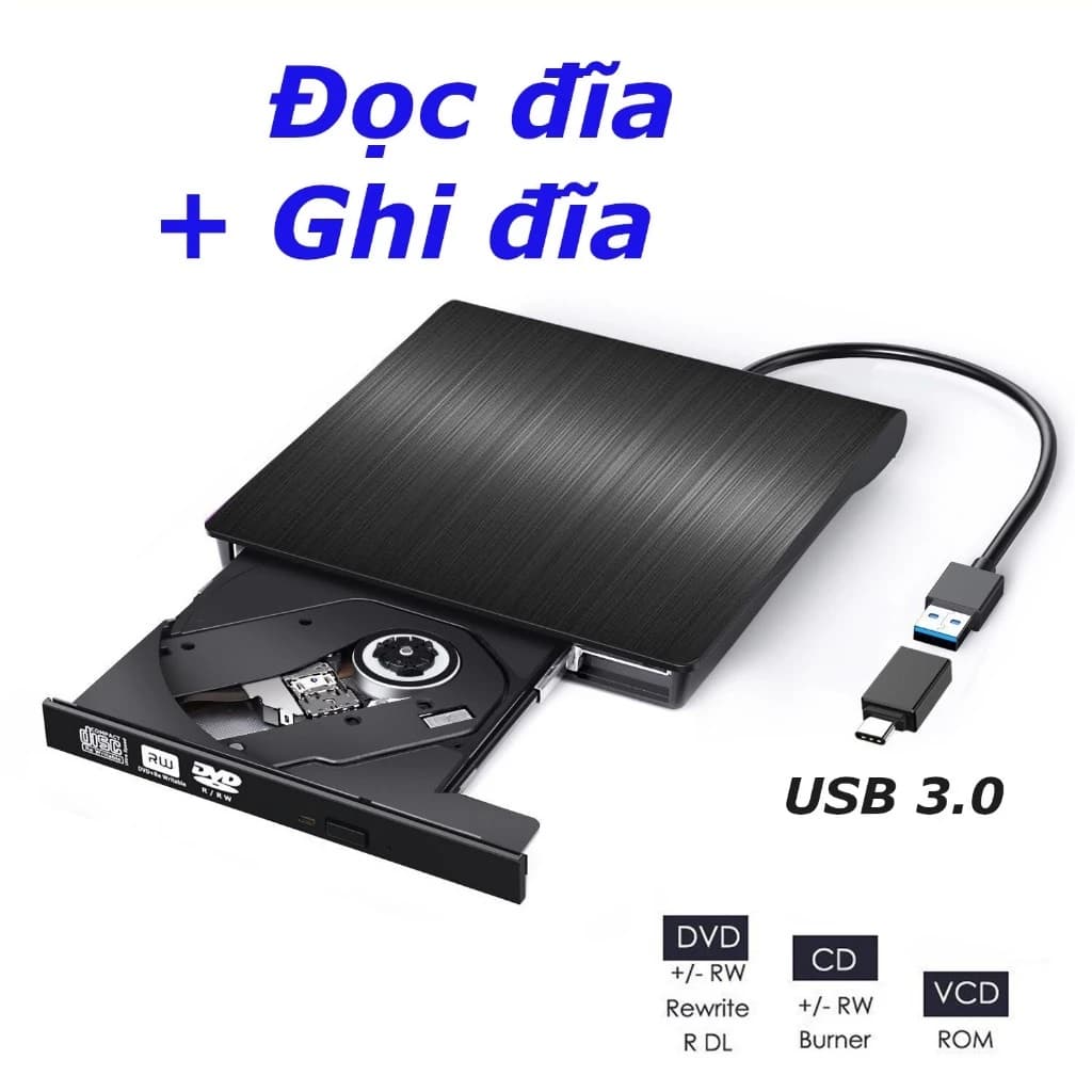 Ổ đĩa dvd rời cho laptop, desktop, máy tính bàn, ổ đĩa quang dvd rw gắn ngoài qua cổng USB hỗ trợ đọc, ghi đĩa dvd, cd không kén đĩa.