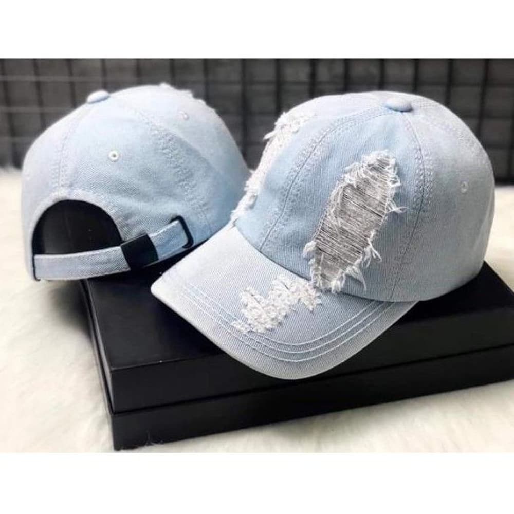 Mũ lưỡi trai jean rách bụi cá tính, phong cách thời trang mới - Hạnh Dương - Xanh Jean nhạt
