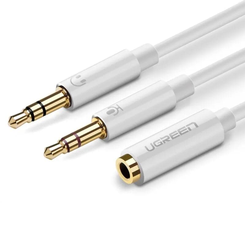 Cáp âm thanh 3.5Mm âm ra 2 đâu 3.5Mm dương mic và tai nghe đàu mạ vàng ver 20897 20Cm màu trắng UGREEN Av140- Hàng chính hãng