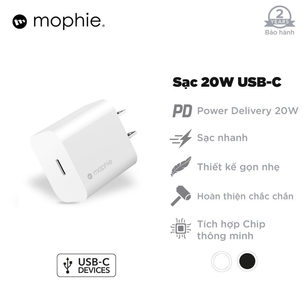 Sạc nhanh Mophie Power Delivery 20W 1 USB-C - Hàng chính hãng - Màu Trắng