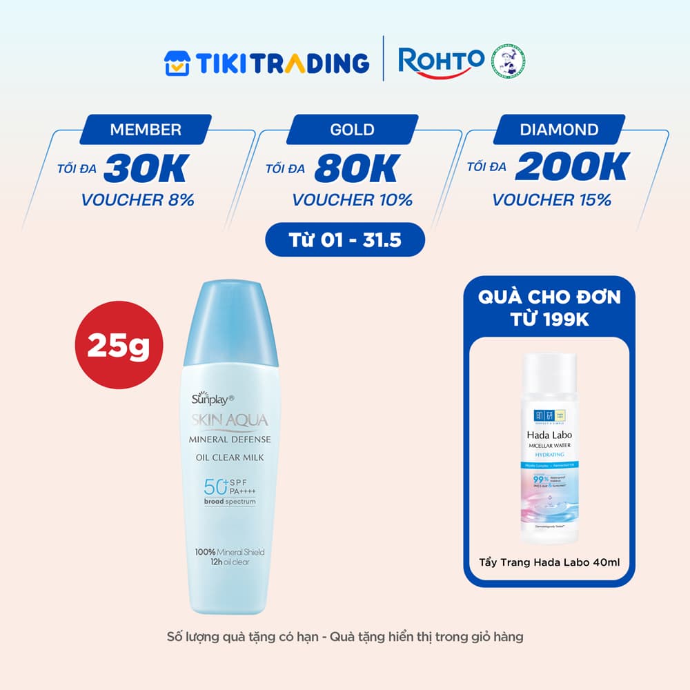 Kem chống nắng vật lý Skin Aqua kiềm dầu, dạng sữa dùng hàng ngày Sunplay Skin Aqua Mineral Defense Oil Clear Milk SPF50PA 25g