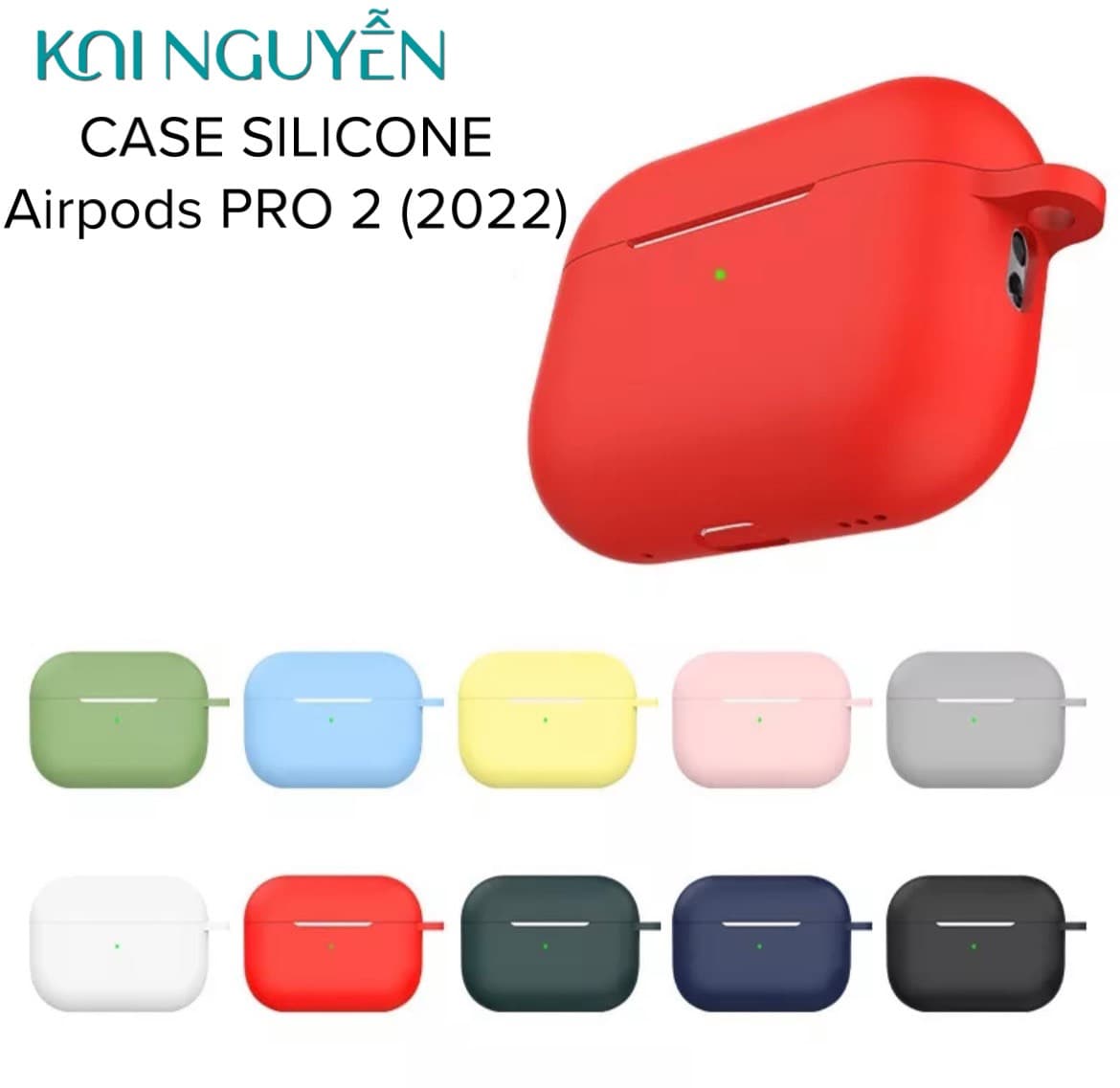 Ốp Case Silicone KAI PROTECTIVE FULL COLOR Dành Cho AirPods PRO 2, Kèm Móc Khóa - Hàng Nhập Khẩu - Xanh Rêu