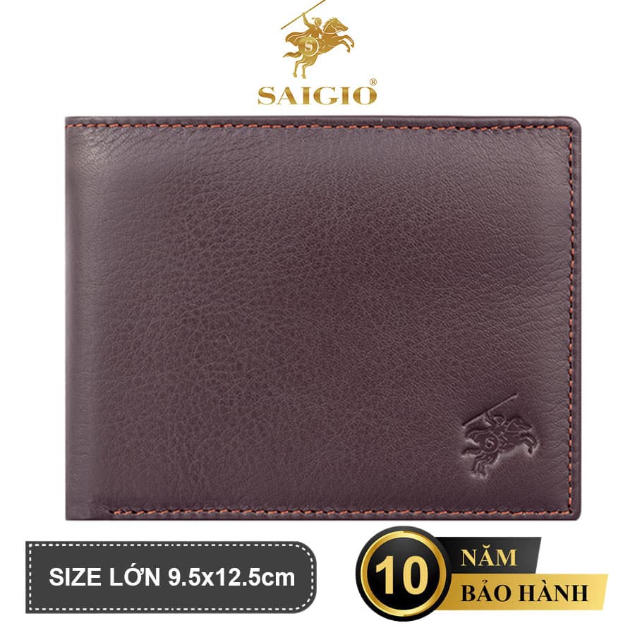 Ví Nam Da Bò NAPA Mềm Mại - Vân Tự Nhiên, Size Lớn, Thiết Kế Cổ Điển, Đơn Giản - Mỏng Nhẹ, Dáng Ngang - Gập 2, Ngăn Đựng Tiền Có Khóa Kéo, Nhiều Ngăn Để Giấy Tờ Tiện Dụng - Hàng Chính Hãng SAIGIO - Nâu