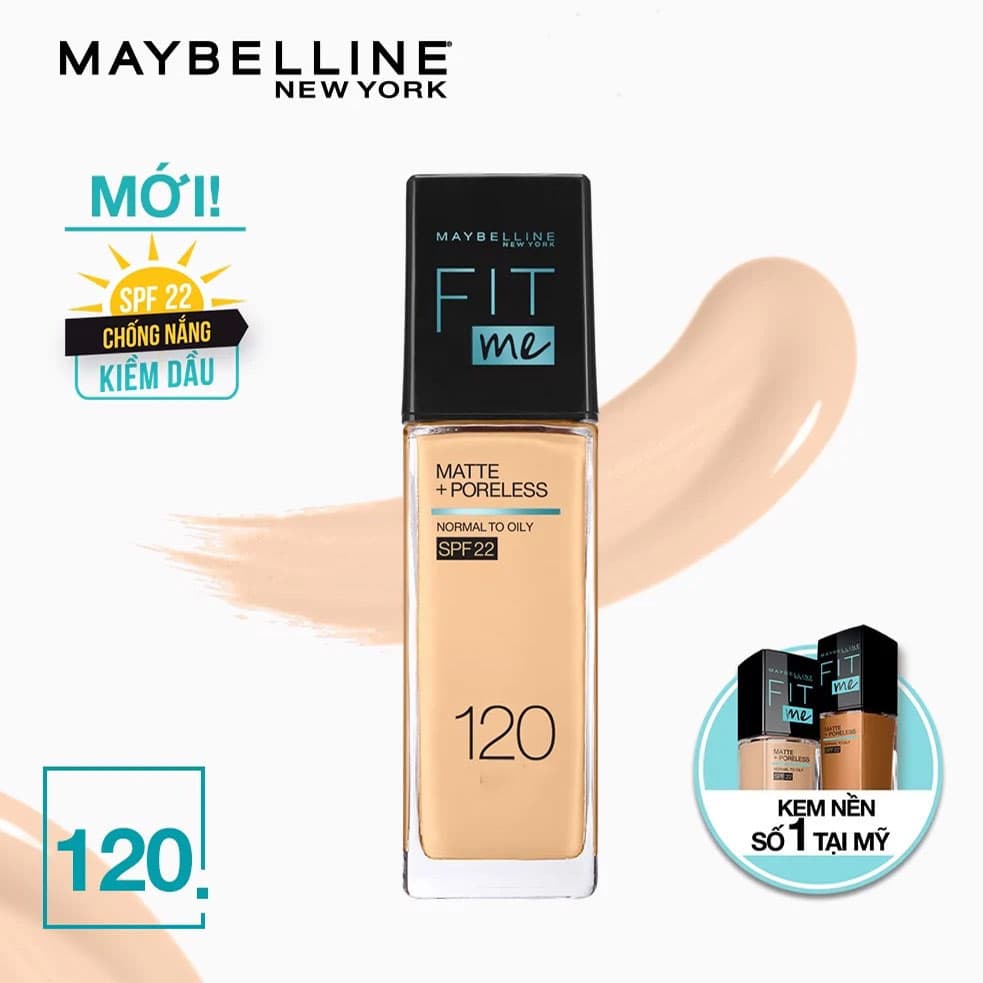 Kem Nền Maybelline Mịn Nhẹ Kiềm Dầu Chống Nắng Fit Me Matte Poreless Foundation SPF22 30ml - 120 Classic Ivory