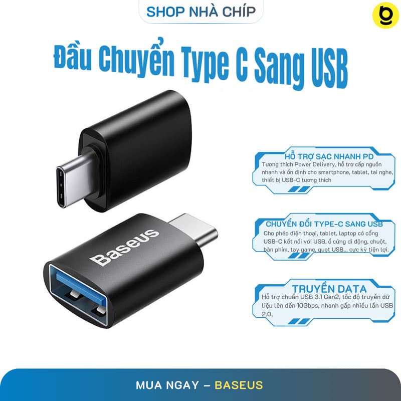 Đầu chuyển OTG Type C to USB 3.1 tốc độ cao Baseus Ingenuity Series Mini OTG Gen2 Type-C to USB-A 3.1 Full Size, 10Gbps High speed OTG for Laptop Macbook iPadTablet Smartphone- Hàng chính hãng