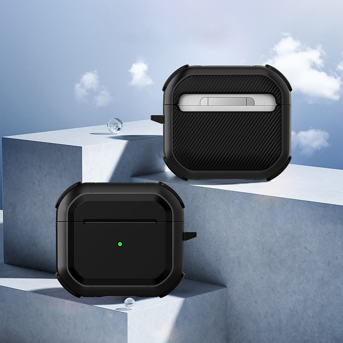 Ốp Bảo Vệ Chống Sốc Armor TPU PC Cho Airpods 1,2 Airpods 3 Airpods Pro Airpods Pro 2 Kèm Móc Treo- Hàng Chính Hãng - Airpods 3 - Màu đen
