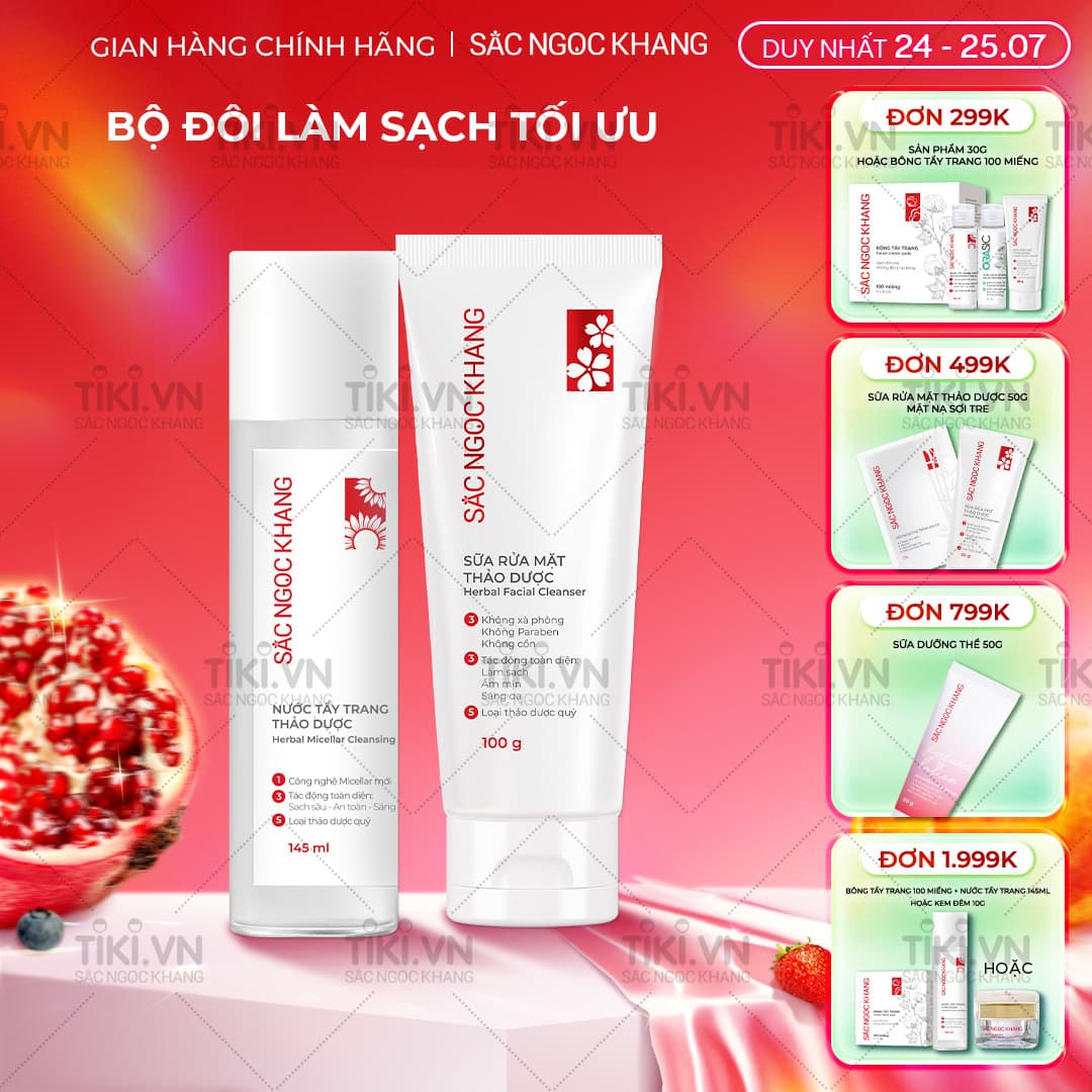 Bộ đôi làm sạch sâu cho da Sắc Ngọc Khang Nước tẩy trang 145ml Sữa rửa mặt 100g