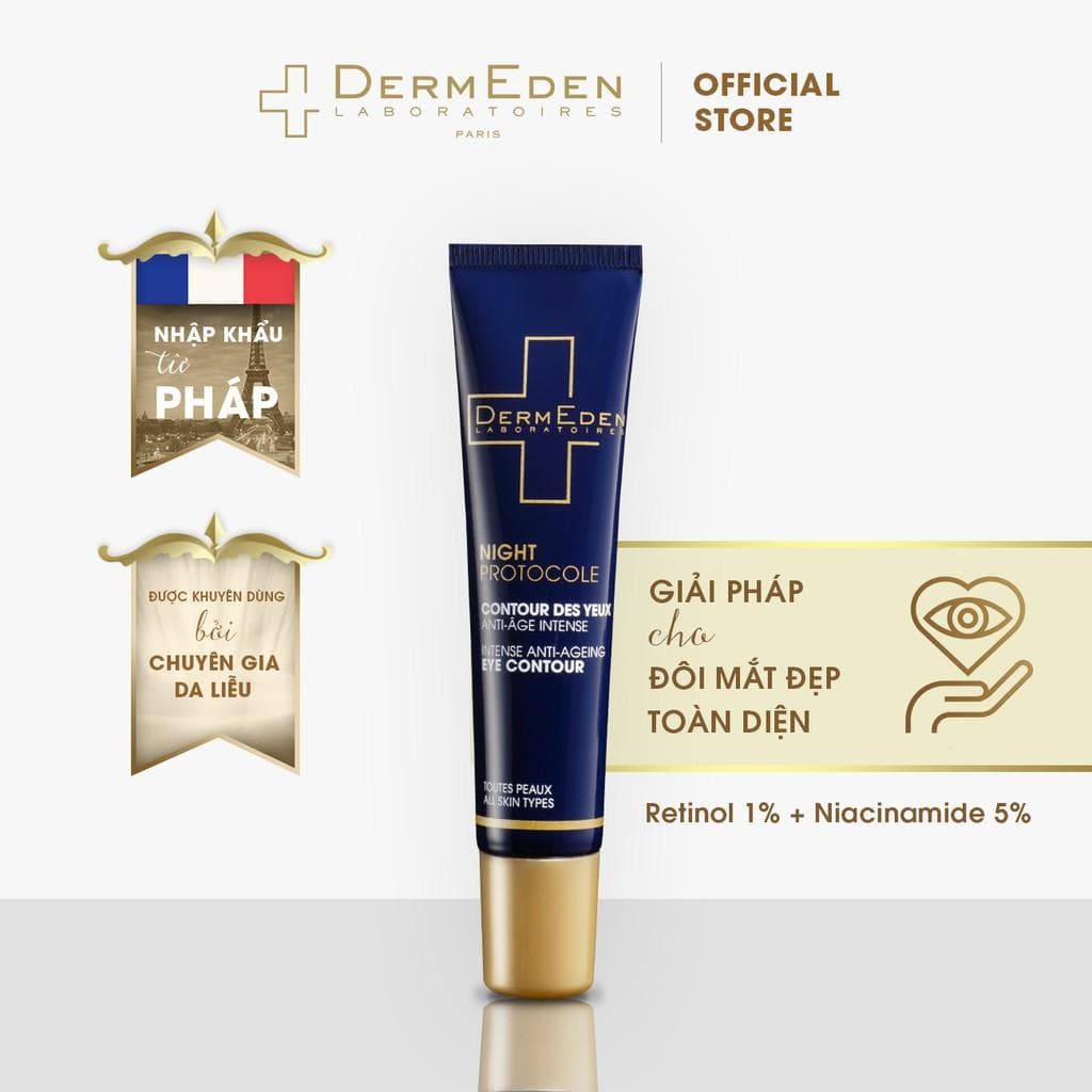 Kem mắt làm mờ quầng thâm nếp nhăn bọng mắt tàn nhang DERMEDEN Eye Contour Retinol 1 Niacinamide 5 15ml - Eye.15ml