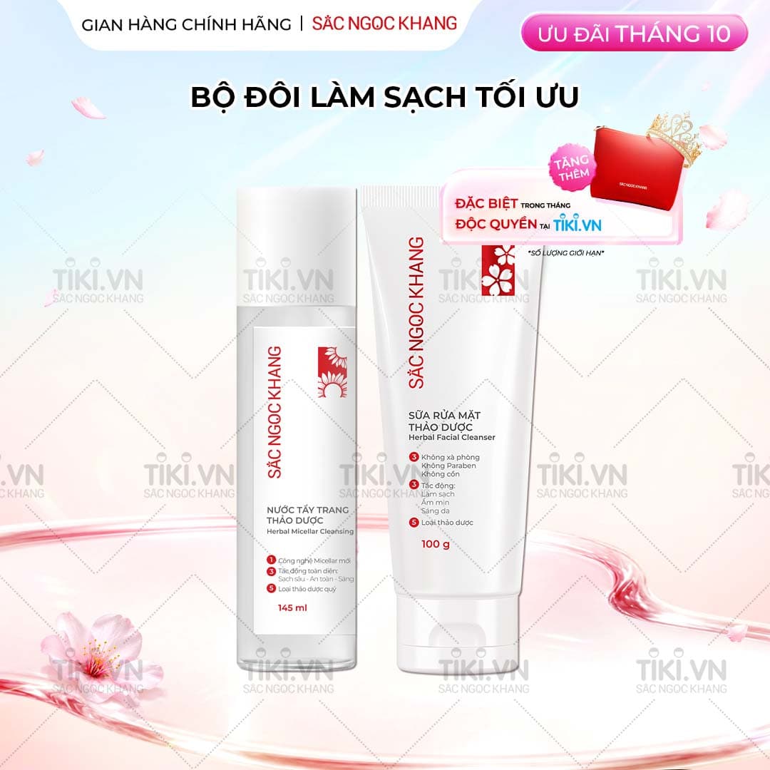 Bộ đôi làm sạch sâu cho da Sắc Ngọc Khang Nước tẩy trang 145ml Sữa rửa mặt 100g