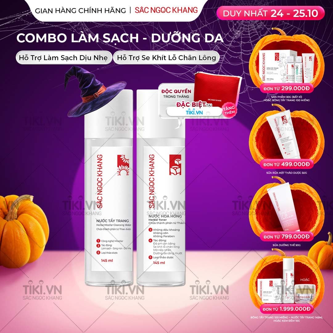 Bộ đôi làm sạch và dưỡng ẩm Sắc Ngọc Khang Nước tẩy trang 145ml Nước hoa hồng 145ml