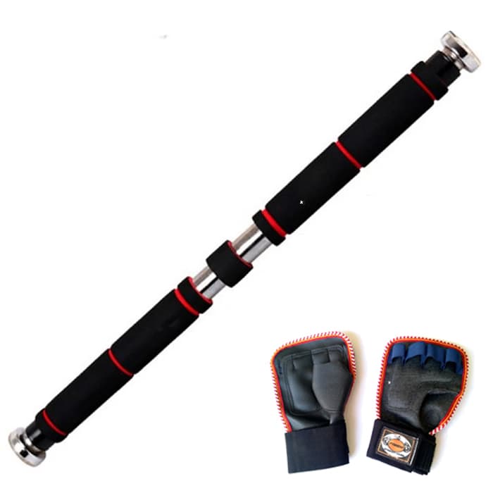 Xà Đơn Treo Tường Gắn Cửa Đỏ Đen Không Cần Bắt Vít Chịu Lực 150kg Kèm Găng Tay Tập Xà - 60cm-110cm