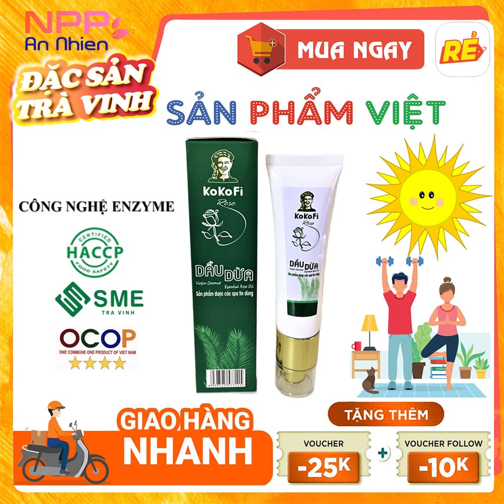 Dầu Dừa dưỡng da hoa hồng KoKoFi Rose 50ml công nghệ enzyme- NPP AN NHIÊN