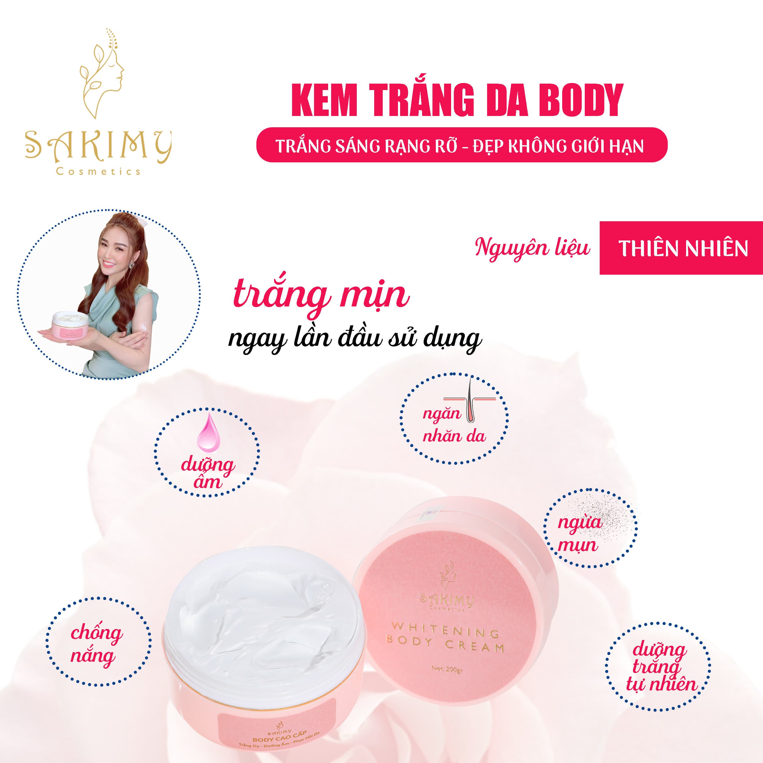 Combo Sỉ 20 hộp kem body Sakimy 200gr tặng 20 chai serum kích trắng Sakimy + quà tặng ngẫu nhiên.