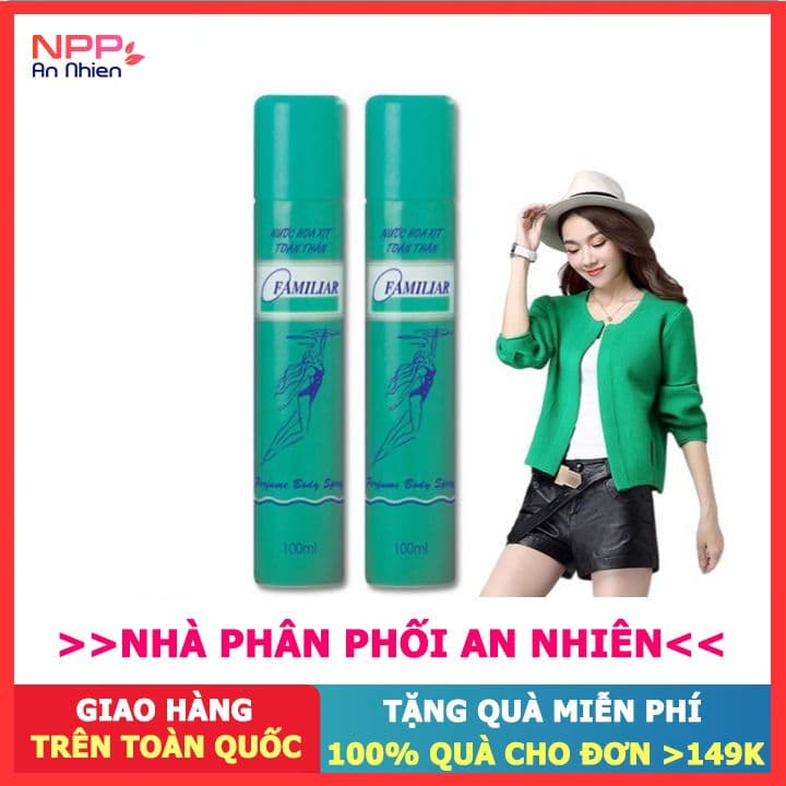 Bộ 2 chai xịt nước hoa toàn thân Familiar fefume body spray (xanh) 100ml - NPP AN NHIÊN