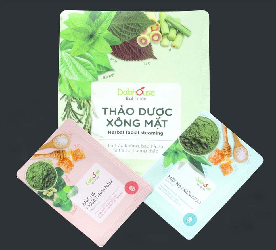 BỘ SẢN PHẨM THẢO MỘC CHĂM SÓC DA Dalahouse - bao gồm 3 loại: Thảo dược xông mặt mặt nạ ngừa mụn và mặt nạ ngừa thâm nám