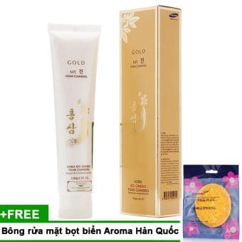 Sữa rửa mặt sâm vàng Chống nám và tàn nhang 120ml + Bông rửa mặt bọt biển Massage Aroma Sponge Puff Hàn Quốc 7g - Hàng chính hãng