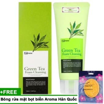 Sữa rửa mặt trà xanh kháng khuẩn ngừa mụn bảo vệ da Hàn Quốc 100ml + Bông rửa mặt bọt biển Massage Aroma Sponge Puff Hàn Quốc 7g - Hàng chính hãng