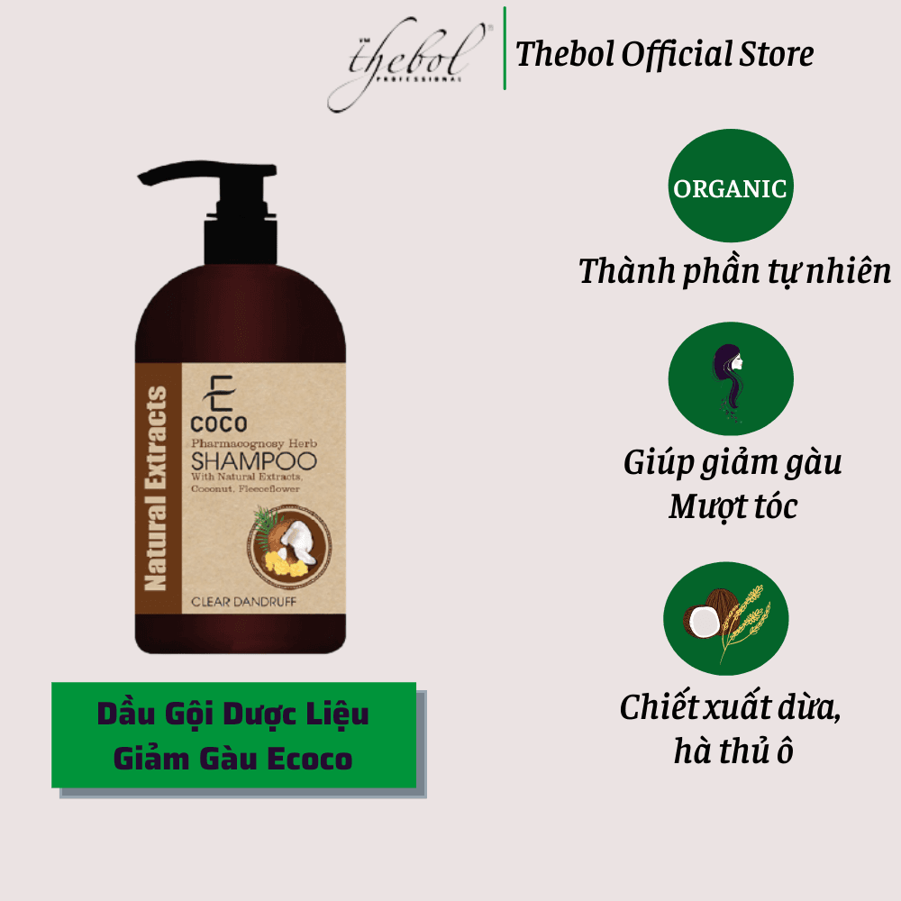 Dầu gội dược liệu sạch gàu Ecoco với chiết xuất dừa hà thủ ô