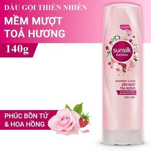 Dầu gội Sunsilk Natural Mềm Mượt 140g. Phúc Bồn Tử & Hoa Hồng Giữ Tóc Luôn Óng Mượt Toả Hương