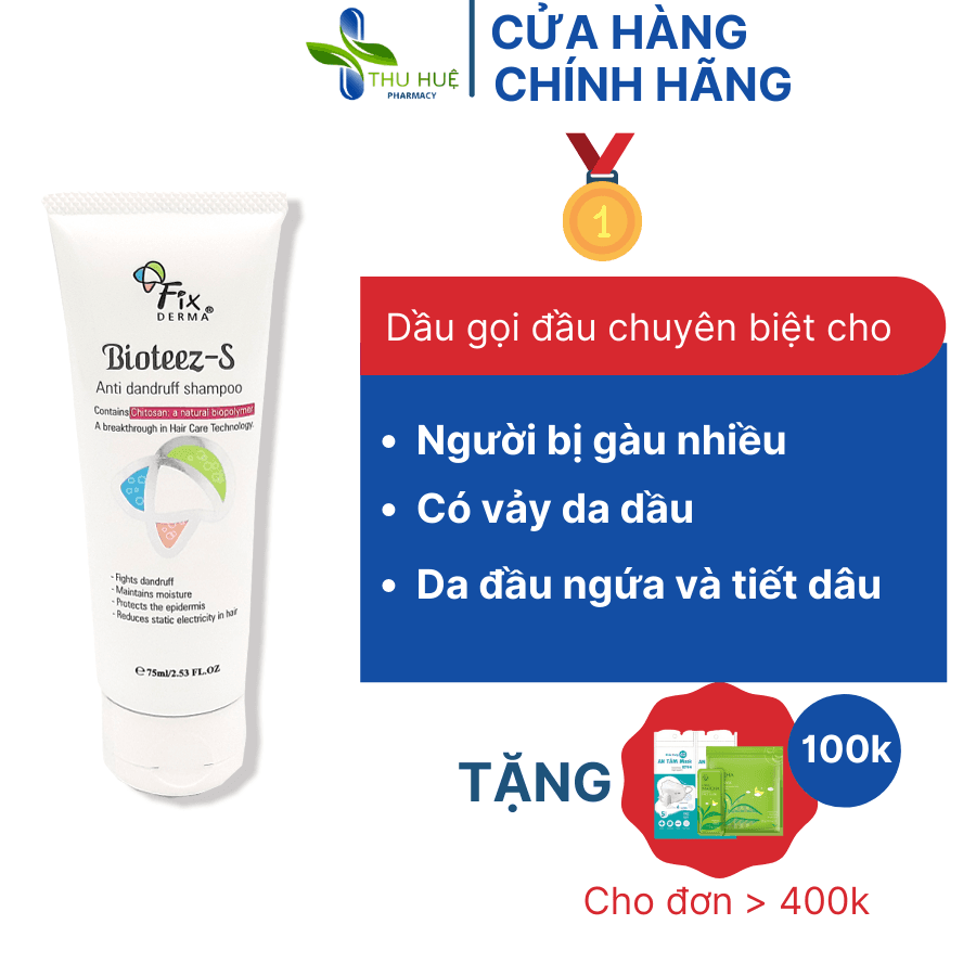 Dầu gội tri gàu Bioteez-S Shampoo 75ml giữ da đầu không gàu không ngứa và luôn khỏe mạnh hiệu quả chuyên biệt với người bị gàu lâu năm.