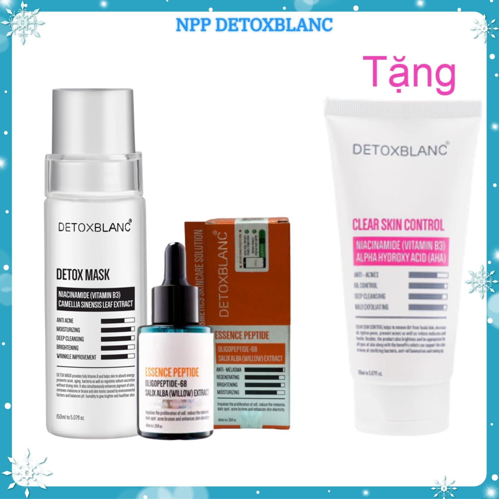 Combo trị nám trắng da thải độc Detox Blanc tặng kèm sữa rửa mặt sinh học