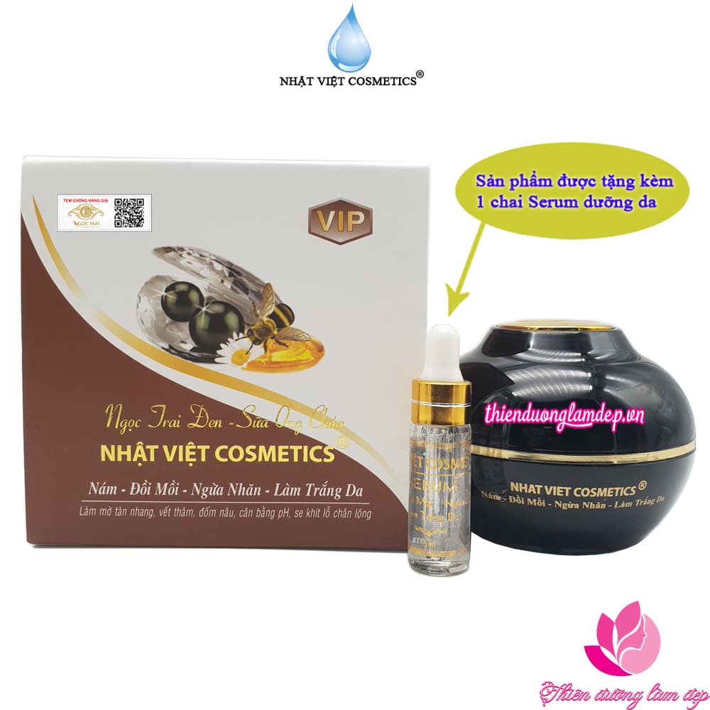 Kem Nám Đồi mồi Ngừa nhăn cao cấp Ngọc Trai Đen - Sữa Ong Chúa NHẬT VIỆT 30g (Tặng kèm 1 chai serum 5ml)