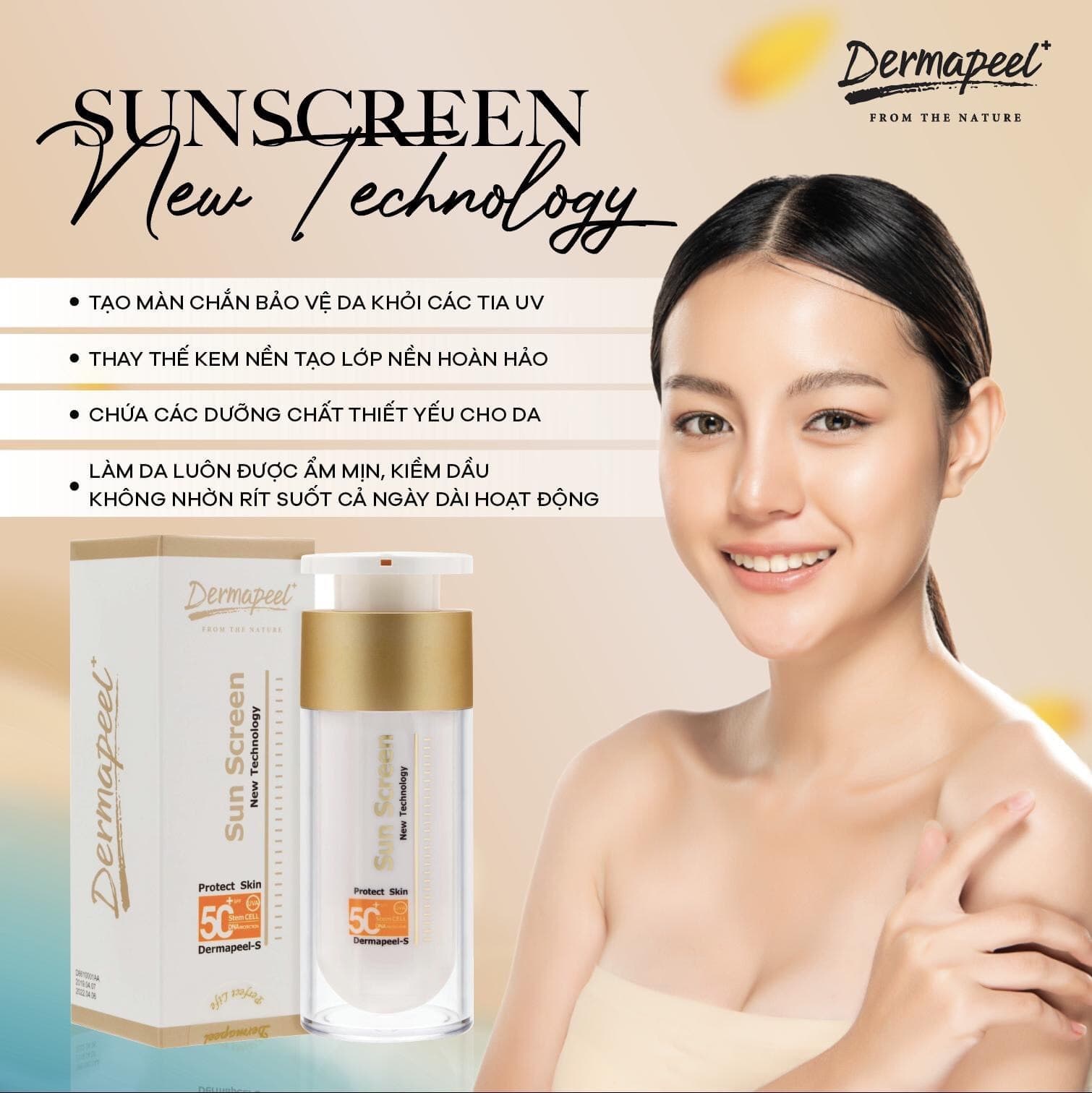 KEM CHỐNG NẮNG SAU LASER - LĂN KIM - PHI KIM - PEEL DA CAO CẤP DERMAPEEL+ SUN SCREEN SPF50+
