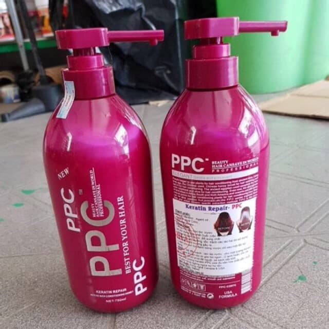 Cặp Dầu gội xả hấp Keratin PPC phục hồi tóc hư tổn xanh đỏ 750ml x2
