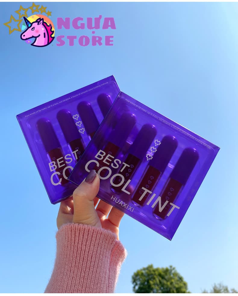 SET SON KEM 4 CÂY BEST COOL TINT HUAXIXI H808 lipstick lâu trôi mềm mịn căng bóng dưỡng môi sỉ rẻ