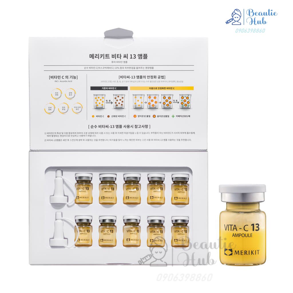 Tinh Chất MERIKIT VITA-C 13 Ampoule Trắng Da cô đặc tinh khiết hộp 10 lọ Hàn Quốc